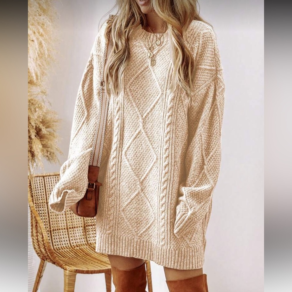 SHEIN Cable Knit Turtleneck Sweater - Beige